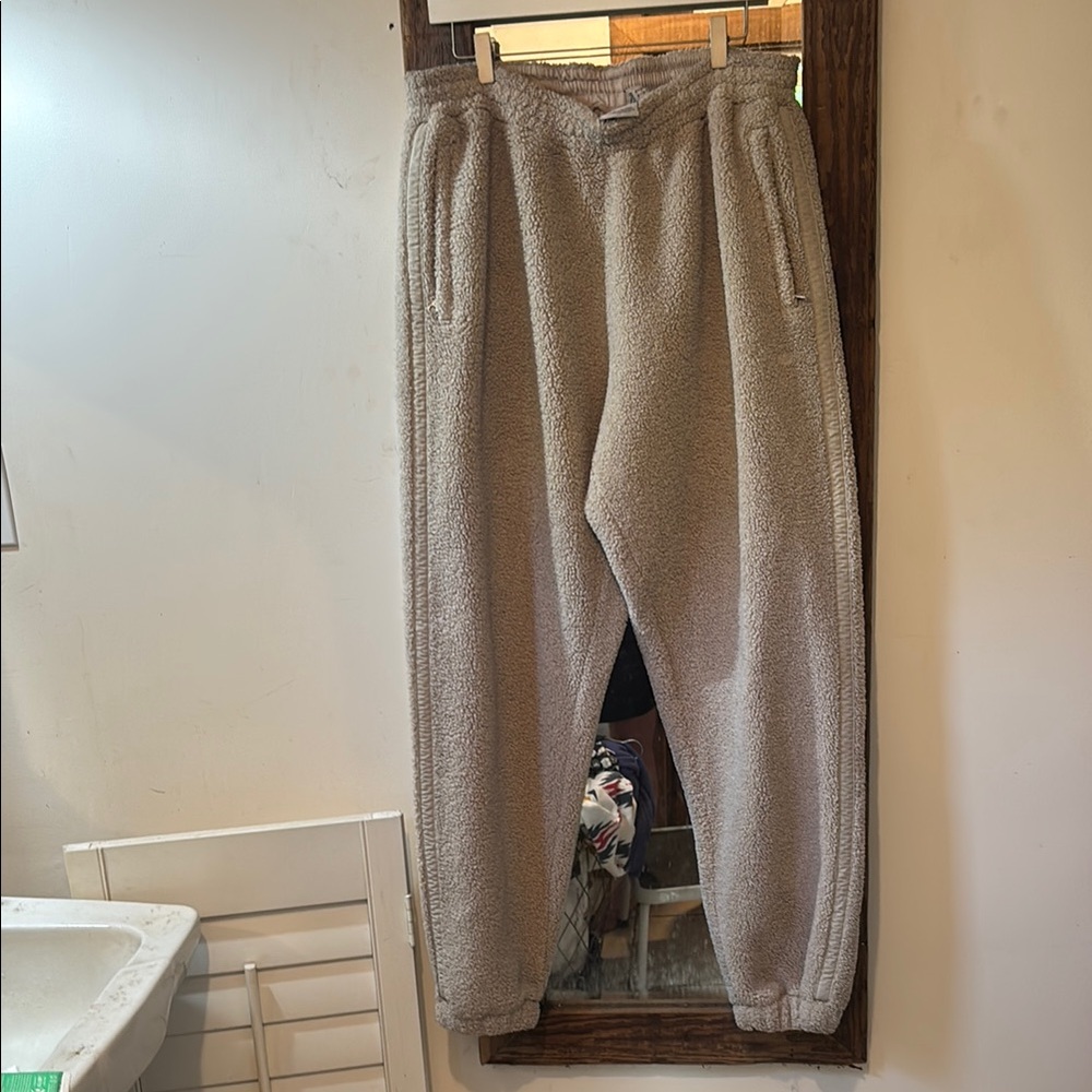 Adidas Beige Sherpa Sweatpants